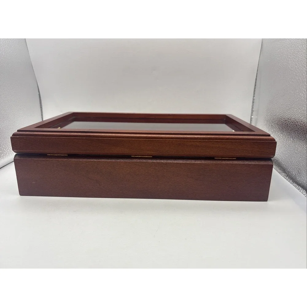 Eureka Fountain Pen Storage Box USA Wood w/ Burgundy Velvet Interior - 29 Slots